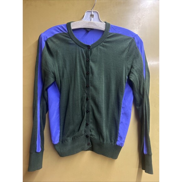 Worth Sweaters - Worth New York Silk Cardigan XP Colorblock Green Purple Button Front